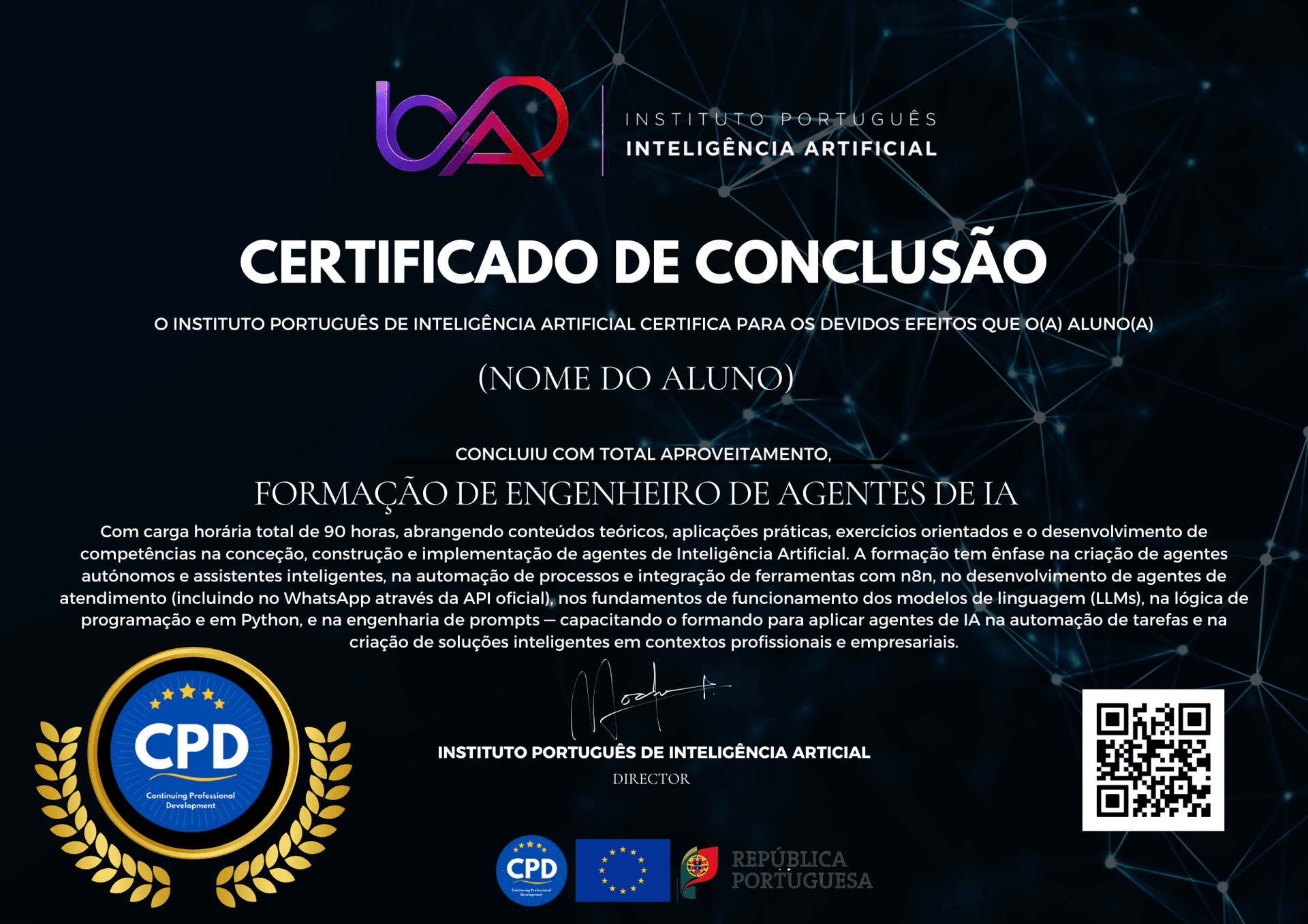 Certificado oficial do Instituto Português de Inteligência Artificial — Formação Engenheiro de Agentes de IA